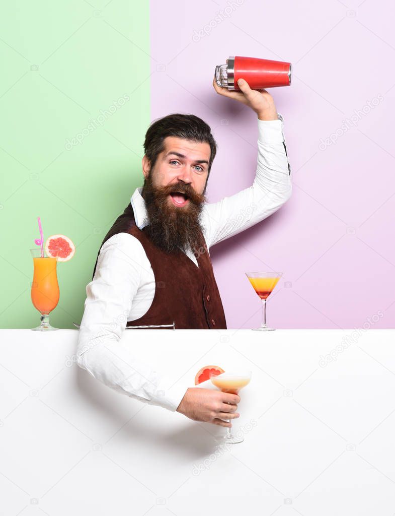 funny handsome bearded barman
