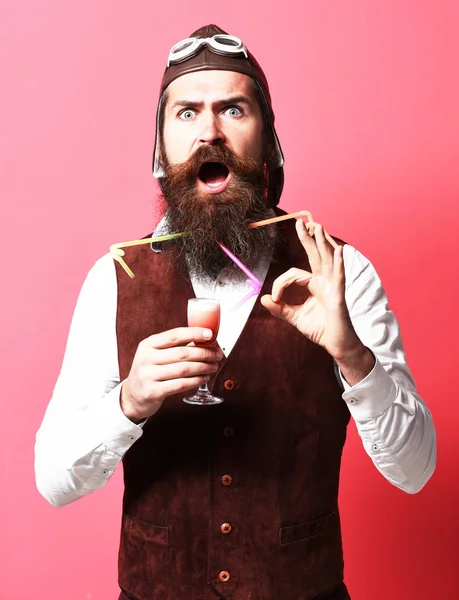 Surprised handsome bearded pilot — Stock Photo, Image