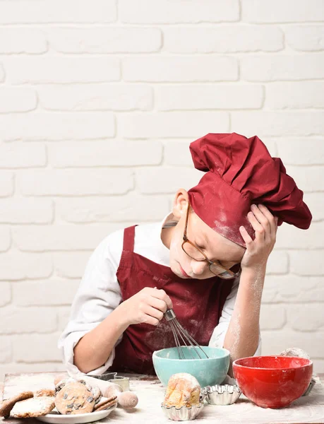 Stained cute cook chef boy — Stock Photo, Image