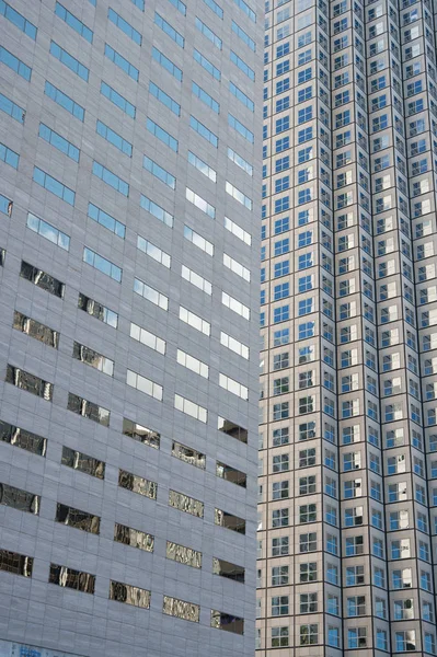 Vista panoramica e prospettiva grandangolare su sfondo blu acciaio di vetro — Foto Stock