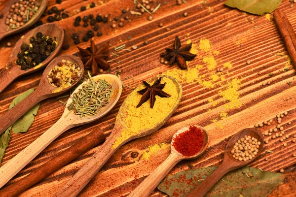 spicy fragrant spices in spoons