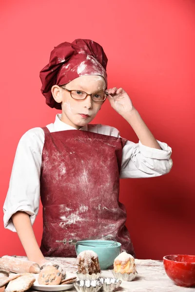 Stained cute cook chef boy — Stock Photo, Image