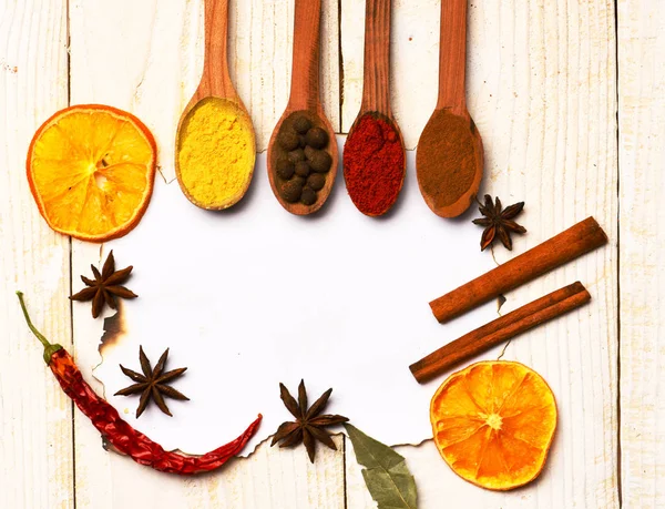 spicy fragrant spices in spoons