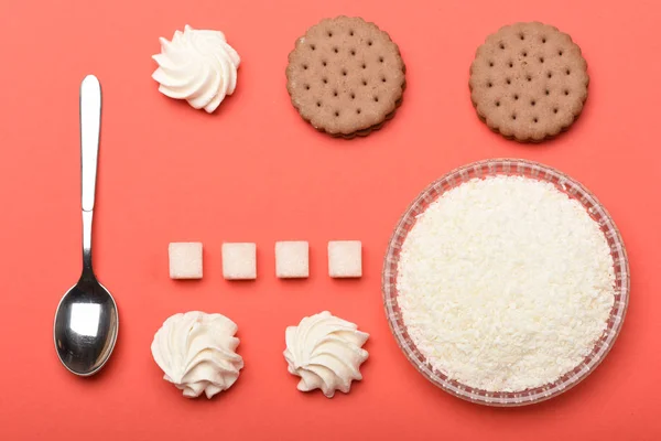 Cookies, marshmallow and coconut — Stock Photo, Image