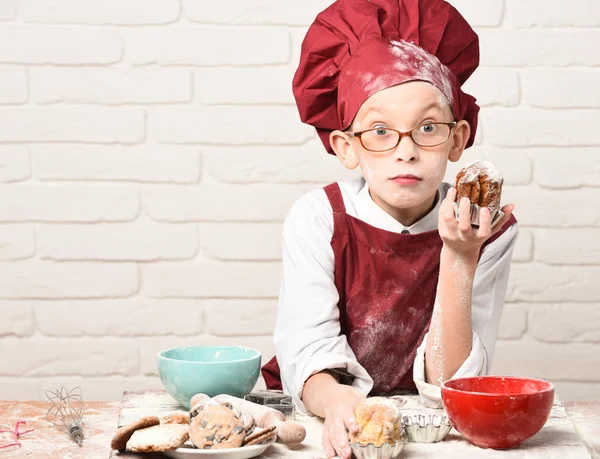 Stained cute cook chef boy — Stock Photo, Image