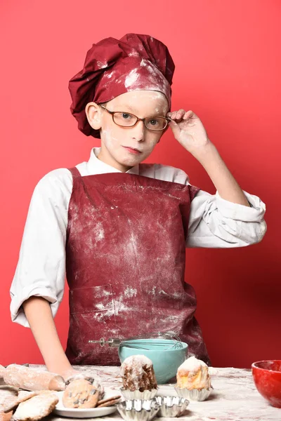 Stained cute cook chef boy — Stock Photo, Image