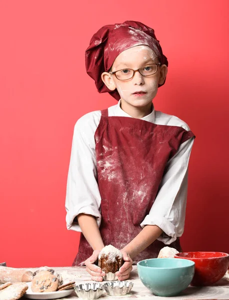 Stained cute cook chef boy — Stock Photo, Image