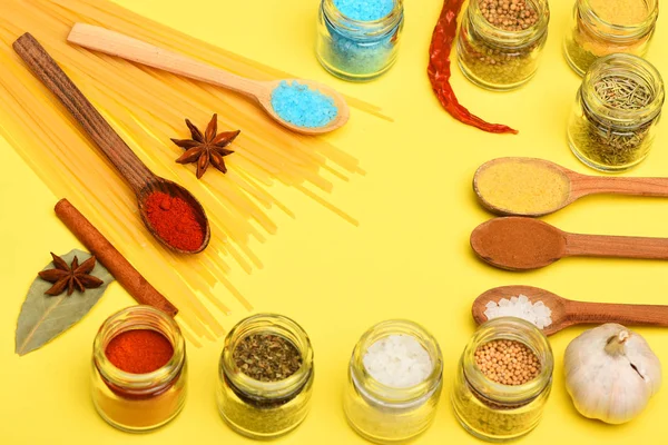 Spicy fragrant spices in spoons — Stock Photo, Image