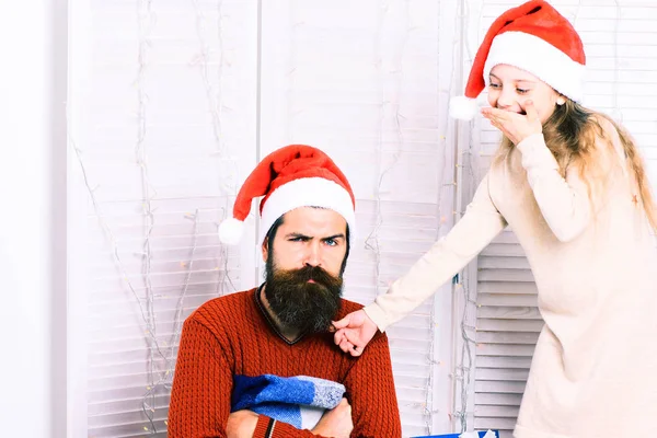 Santa man with blonde girl — Stock Photo, Image