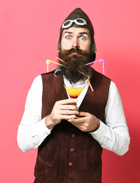 Surprised handsome bearded pilot — Stock Photo, Image