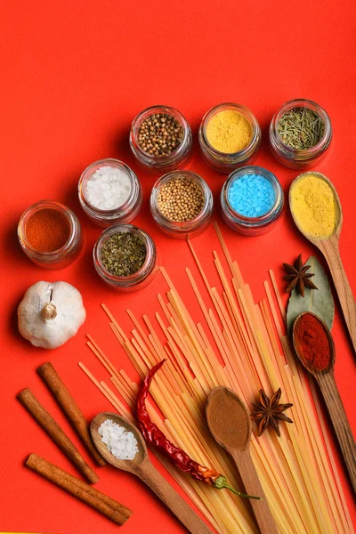 Spicy fragrant spices in spoons — Stock Photo, Image