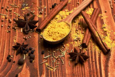 kaşık ile çeşitli baharatlar