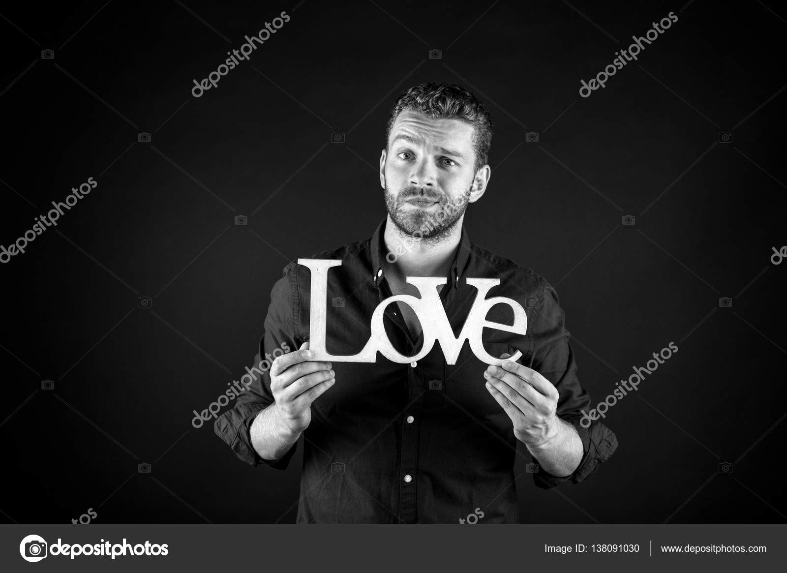 Knappe Man Met Liefde Tekst Stockfoto Stetsik 138091030
