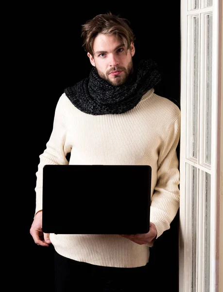 handsome bearded guy with laptop