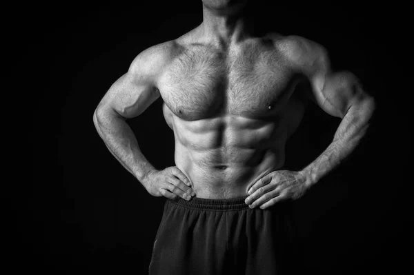 Sexy muscular male torso with hairy chest of man workout — Stock Photo, Image