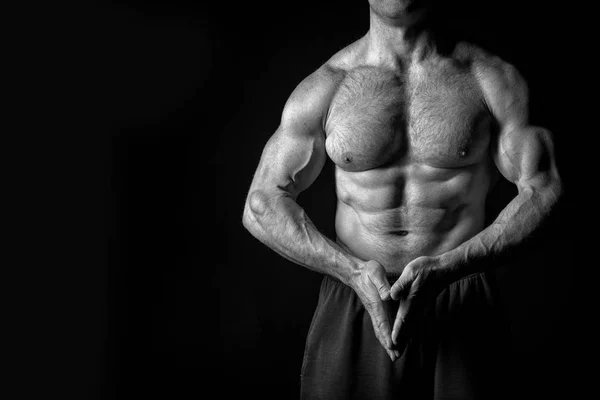 Sexy muscular male torso with hairy chest of man workout — Stock Photo, Image