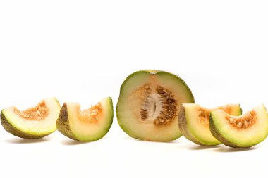 Beyaz, kopya alanı izole sarı kavun dilimi