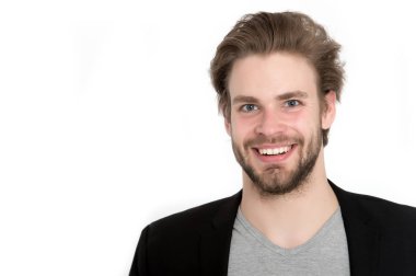 şık sakal, bıyık whit üzerinde izole ile mutlu bir adam sakallı