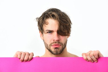 Sakallı adam, beyaz, seksi, ciddi maço.