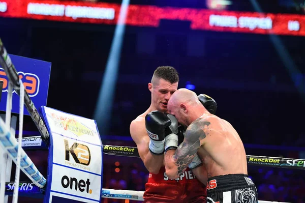 An unidentified boxers in the ring during fight for ranking points — Stock Photo, Image