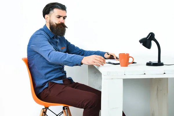 Bearded man, brutal caucasian serious hipster with moustache — Stock Photo, Image