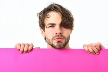 Sakallı adam, beyaz, seksi, ciddi maço.