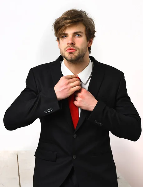 Caucasian stylish business man with moustache in elegant black suit — Stock Photo, Image