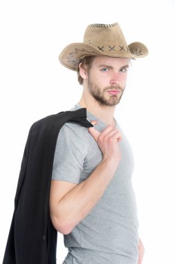 yakışıklı sakallı kovboy adam, işadamı ya da seksi polis erkek