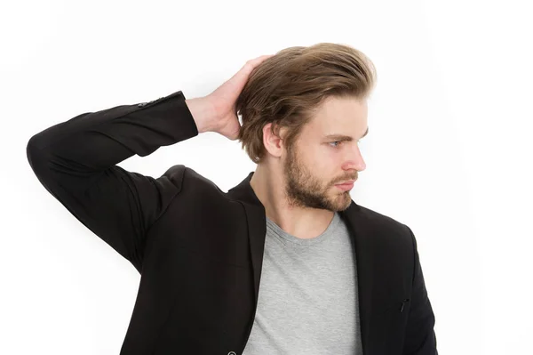 Young businessman wearing grey shirt and black jacket — Stock Photo, Image