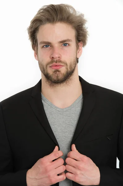 Yakışıklı sakallı adam, işadamı veya resmi ceketli seksi adamı — Stok fotoğraf