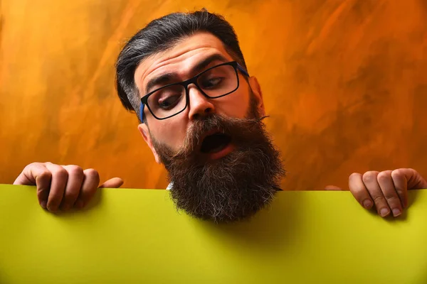 Bearded man, brutal caucasian hipster with moustache in glasses — Stock Photo, Image