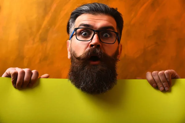 Bearded man, brutal caucasian hipster with moustache in glasses — Stock Photo, Image