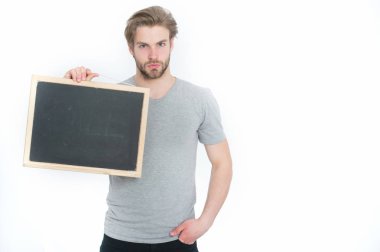 adam ya da iş adamı elinde boş yazı tahtası