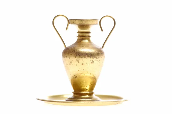 Goldan amphora on tray isolated on whit — Stock Photo, Image