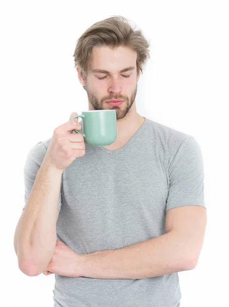 Tea vagy kávé zsaru a reggel álmos ember — Stock Fotó