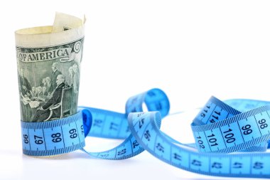 santimetre ve Doları banknot üzerinde beyaz izole