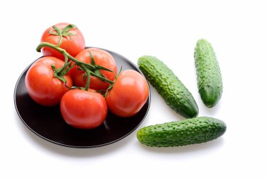 Yemek pişirmek ya da Restoran mutfak konsepti, salatalık domates şubesi ile