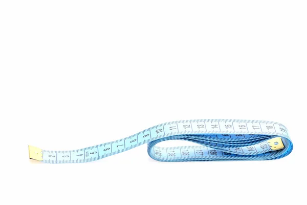 Szalag méréséhez, hajtogatott, fehér alapon kék színű — Stock Fotó