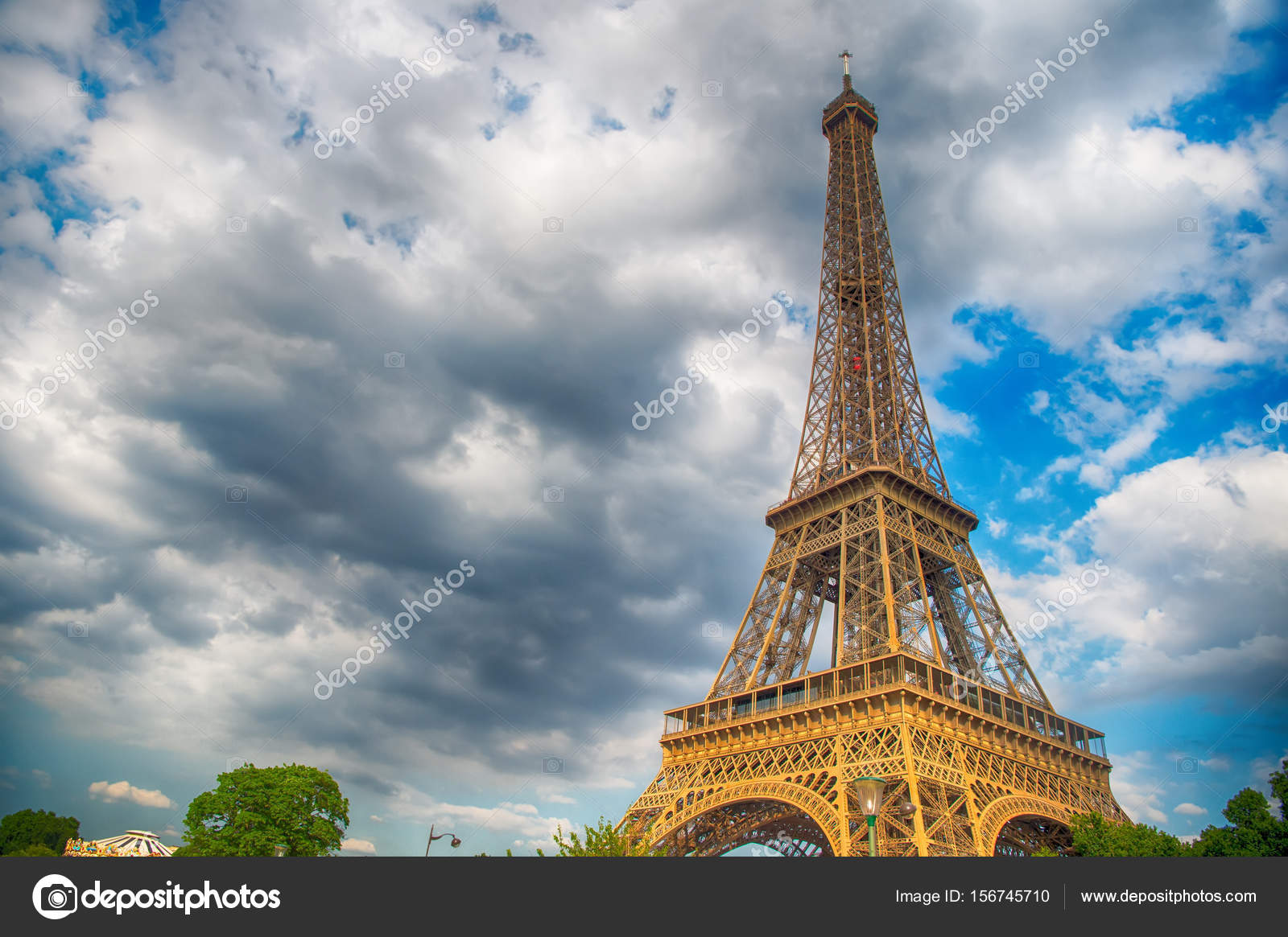 Eiffel Tower at sunset in Paris, France. HDR Romantic travel background