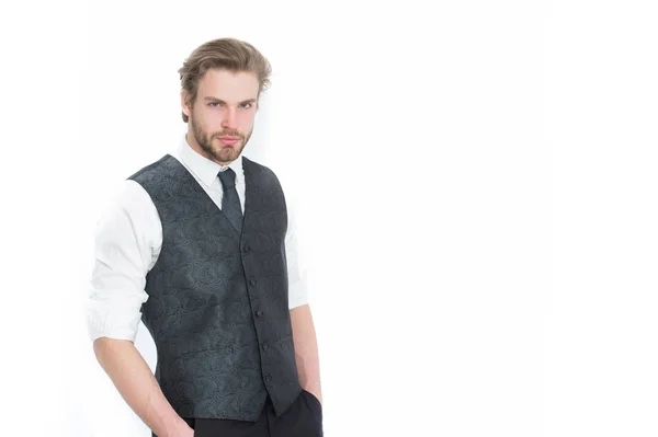 Man or serious gentleman in waistcoat and tie — Stock Photo, Image