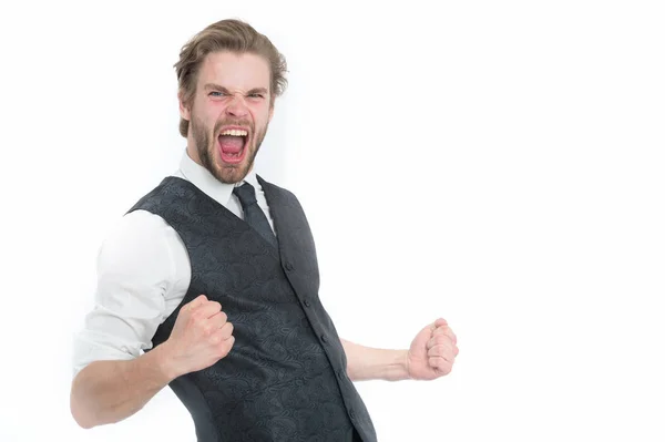 Elegante barbudo exitoso hombre de negocios en chaleco aislado en blanco — Foto de Stock