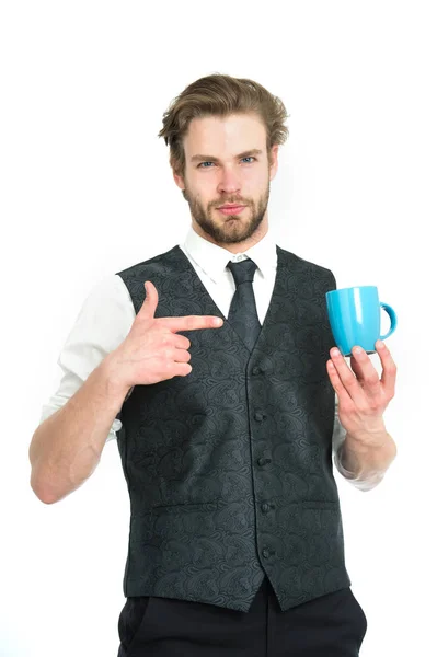 한 잔의 커피와 조끼에 우아한 남자 — 스톡 사진