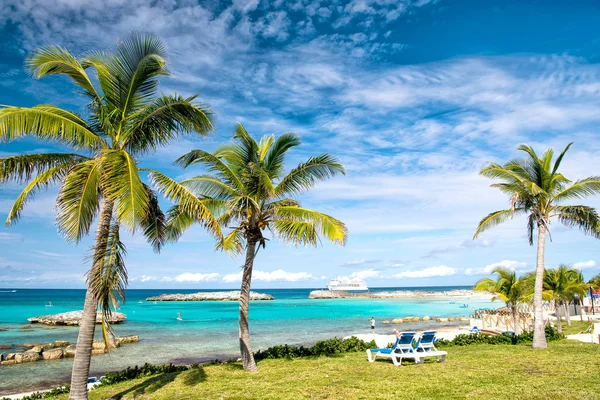 Idylliczna plaża tropikalna z palmami — Zdjęcie stockowe