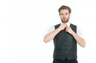 şık yelek üzerinde beyaz izole iş adamı sakallı