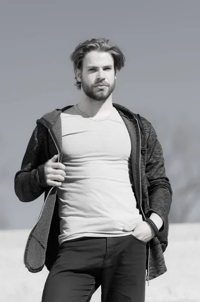 fashionable man with beard in sportswear, sport fashion