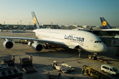 Lufthansa airbus airport, Frankfurt am Main, Almanya standları