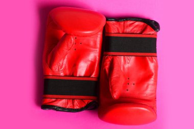 Kavramı kadın mücadele ve boks. Çift eldiven