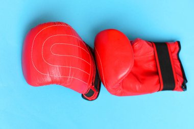 Deri boks spor giyim çifti. Mavi izole Spor donatımı