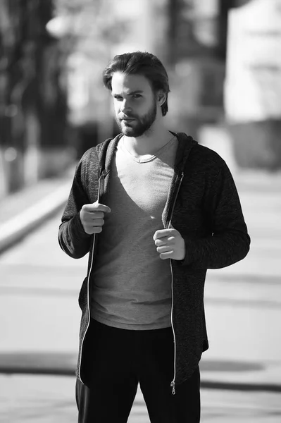 athletic man with beard in sportswear, sport fashion