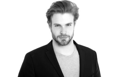 sakallı adam şık sakal, bıyık üzerinde beyaz izole ile